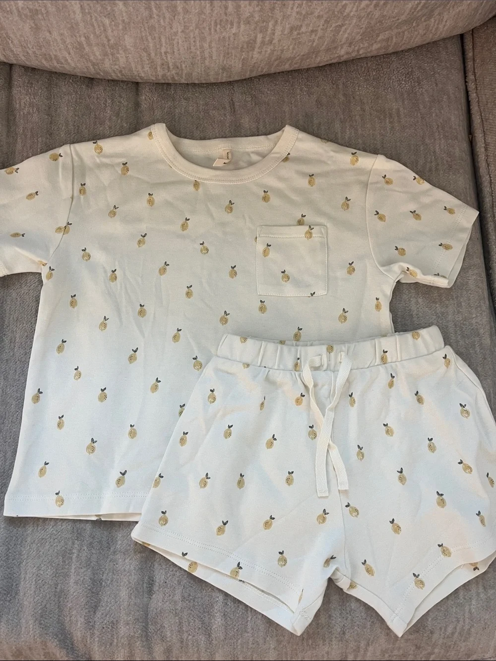 Quincy Mae Boxy Pocket Tee and Short Set - Lemons 4/5Y Organic Cotton
